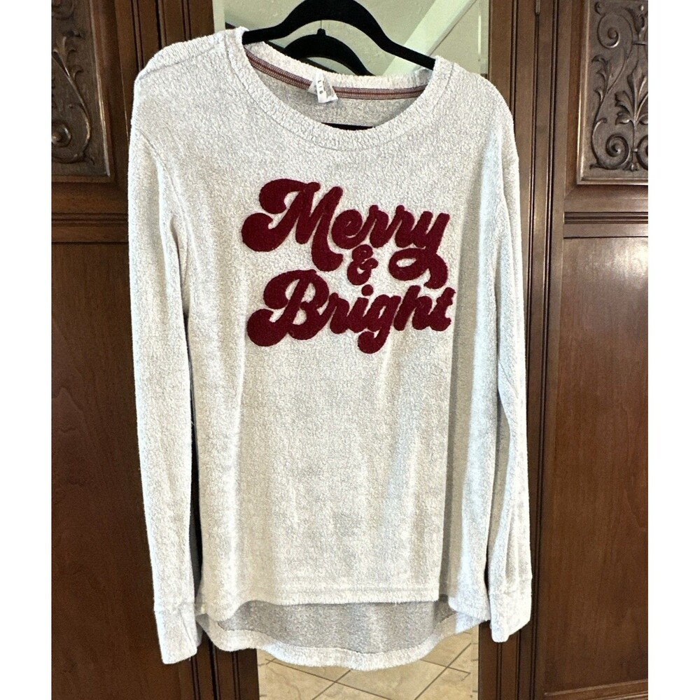 Royce Brand Merry & Bright Christmas Sweatshirt Women's L Cozy Terry Fleece Gray